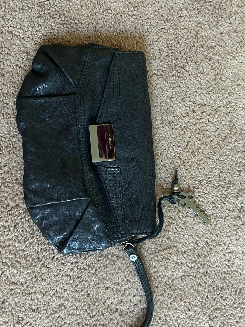 Diesel Black Leather Wristlet Clutch